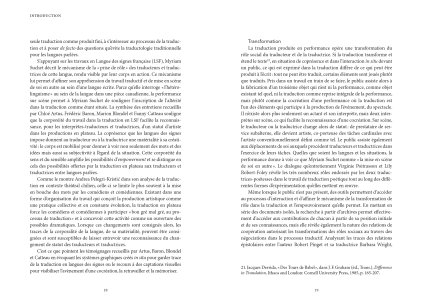 Traduire la performance / performer la traduction