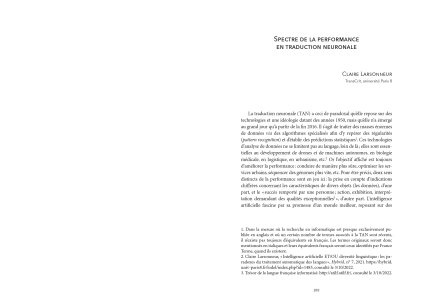 Traduire la performance / performer la traduction