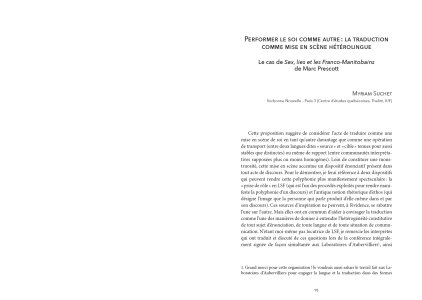 Traduire la performance / performer la traduction