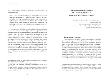 Traduire la performance / performer la traduction