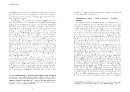 Traduire la performance / performer la traduction