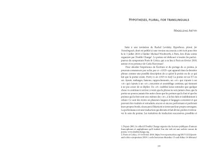 Traduire la performance / performer la traduction